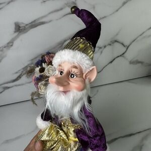 ❌SOLD❌VTG Christmas Sugar Plum Elf Pixie Doll Fur Trim Hanging Posable Bells